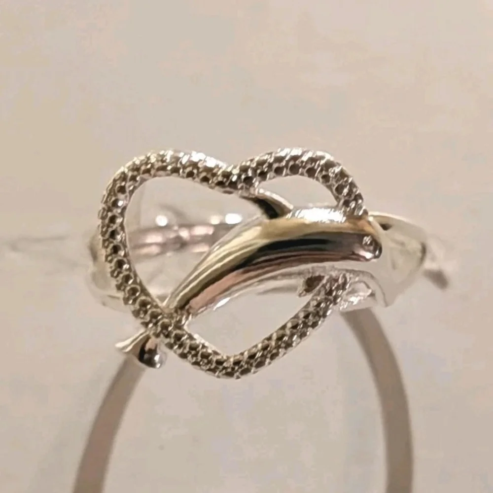 Women's 1Ct Round Cut Moissanite Heart Split Shank Dolphin 925 Silver Ring Sz 7